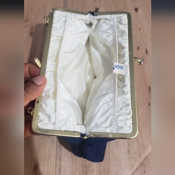 Sapphire clutch purse - small evening bag w/white satin - Sorina made in Denmark - Picture 3 of 8